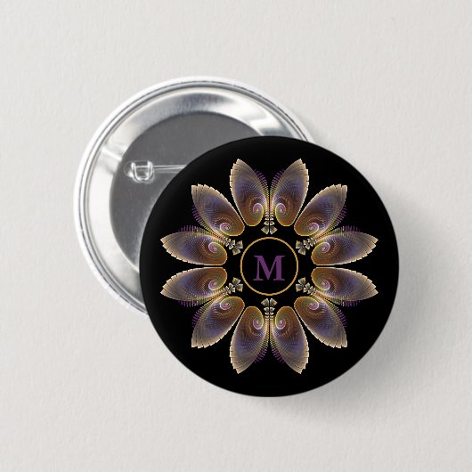 Badge Rond 5 Cm Ange Abstraite ailes Mandala Monogramme fractal (Devant & derrière)