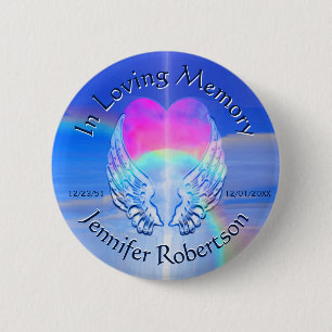 Badge Rond 5 Cm Ange ailes avec coeur