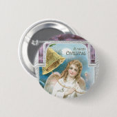 Badge Rond 5 Cm Ange de Noël avec cloche (Devant & derrière)