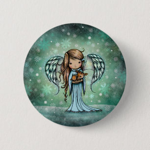 Badge Rond 5 Cm Ange tenant un faon illustration artistique