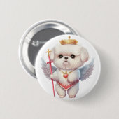 Badge Rond 5 Cm Angel Maltese Chiot, Maltes amoureux de les chiens (Devant & derrière)