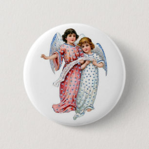Badge Rond 5 Cm Anges en rose et bleu