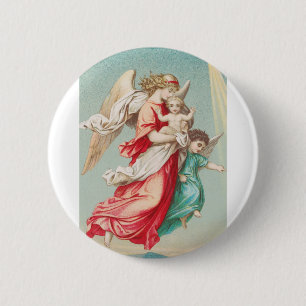 Badge Rond 5 Cm Anges Gardiens portant un enfant Art éthéré