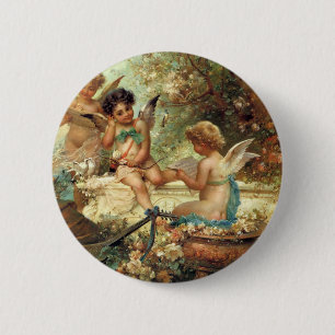 Badge Rond 5 Cm Anges musiciens par Hans Zatzka, Victorian Fine Ar