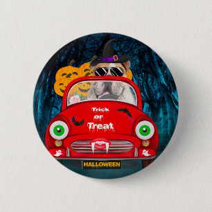 Badge Rond 5 Cm Anglais Bulldog Driving Car Effrayant Halloween