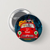 Badge Rond 5 Cm Anglais Bulldog Driving Car Effrayant Halloween (Devant & derrière)