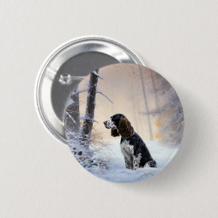 Badge Rond 5 Cm Anglais Springer Spaniel Laissez-le neiger Noël