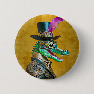 Badge Rond 5 Cm Animal de la fête Steampunk du Mardi Gras Alligato