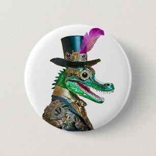 Badge Rond 5 Cm Animal de la fête Steampunk du Mardi Gras Alligato