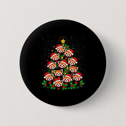 Badge Rond 5 Cm Animal Xmas Tree Santa Hat Red Panda Christmas (Devant)