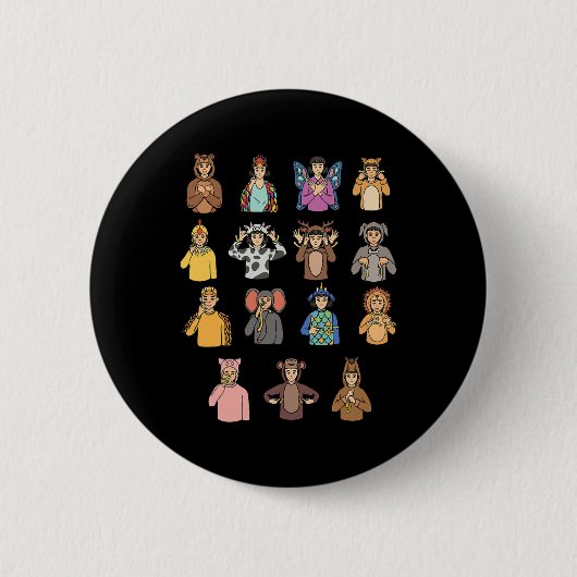 Badge Rond 5 Cm Animaux ASL Gesture mains Sourdes Perte auditive A (Devant)