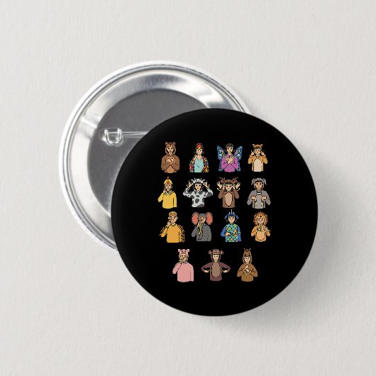 Badge Rond 5 Cm Animaux ASL Gesture mains Sourdes Perte auditive A (Devant & derrière)