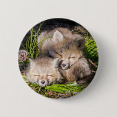 Badge Rond 5 Cm Animaux de bébés cutest | Baby Red Fox Kits Sleepi (Devant)