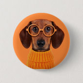 Badge Rond 5 Cm Animaux de bébés cutest | Chandail orange Dachshun (Devant)