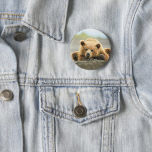 Badge Rond 5 Cm Animaux de bébés cutest Cub d'ours Brown côtier