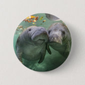 Badge Rond 5 Cm Animaux de bébés cutest | Deux Manatees (Devant)