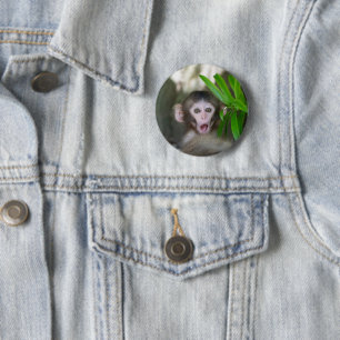Badge Rond 5 Cm Animaux de bébés cutest Singe des neiges surpris