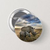 Badge Rond 5 Cm Animaux de bébés cutest | White Rhino & Calf (Devant & derrière)