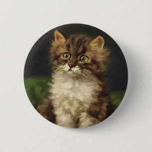 Badge Rond 5 Cm Animaux de compagnie vintage, chaton chat tabby ra