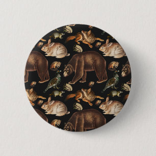 Badge Rond 5 Cm Animaux de la Forêt Whimsical Modèle Floral