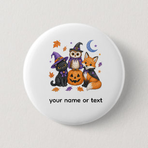 Badge Rond 5 Cm Animaux mignons d'Halloween - Sorcière Chat noir H