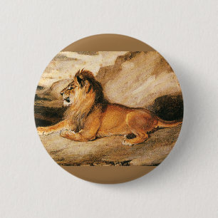 Badge Rond 5 Cm Animaux sauvages vintages, Lion d'Afrique sur la S
