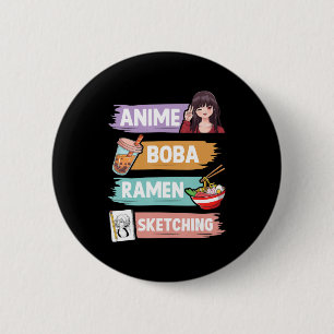 Badge Rond 5 Cm Anime Boba Ramen Esquisse Otaku Kawaii Anime Girl