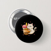 Badge Rond 5 Cm Anime Kawaii Chat Boba Bubble Tea Anime Merch Cade (Devant & derrière)