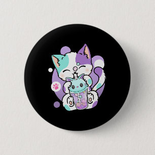 Badge Rond 5 Cm Anime Kawaii Chat Boba Buble Tea Neko Boba Tea Cat
