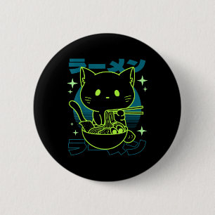 Badge Rond 5 Cm Anime Ramen Chat Japonais Nouilles Rétro Aesthétiq