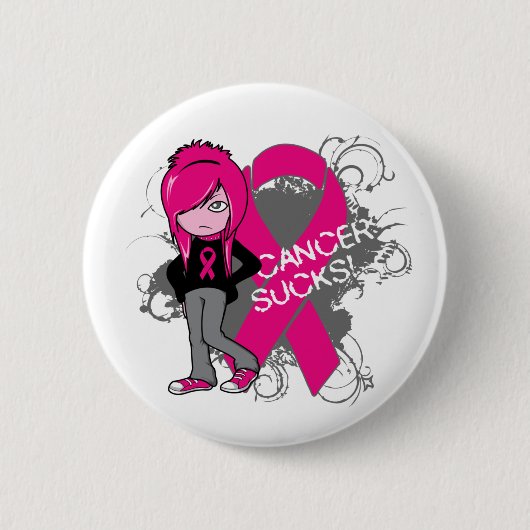 Badge Rond 5 Cm Animée Fille Cancer du Sein Sucres (Devant)