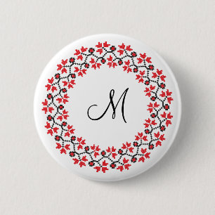 Badge Rond 5 Cm Anneau de fleur rouge Monogramme personnalisé init