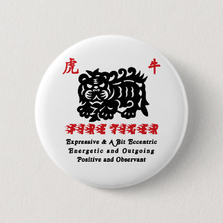 Badge Rond 5 Cm Année chinoise du cadeau 1986 de tigre du feu