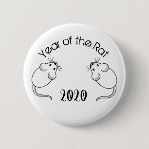 Badge Rond 5 Cm Année de la souris Rat 2020 avec texte