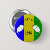 Badge Rond 5 Cm Année de la souris Rat 2020 avec texte (Devant & derrière)