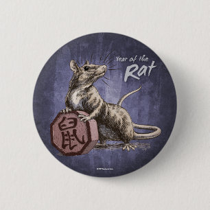 Badge Rond 5 Cm Année de l'art chinois de zodiaque de rat