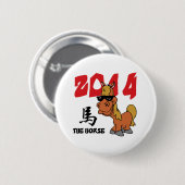 Badge Rond 5 Cm Année drôle du cheval 2014 (Devant & derrière)
