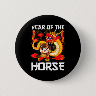 Badge Rond 5 Cm Année du Cheval Danse du Dragon Chinois Nouvel An