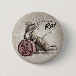Badge Rond 5 Cm Année du Rat chinois Zodiac Art