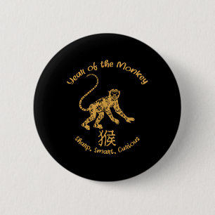 Badge Rond 5 Cm Année du singe Traits Zodiaque chinois Nouvel An c