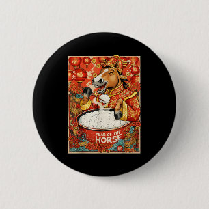 Badge Rond 5 Cm Année Zodiaque Cheval Chinois Riz