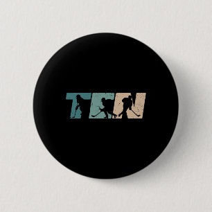 Badge Rond 5 Cm Anniversaire 10 Ans Rétro Hockey Sur Glace Garçon