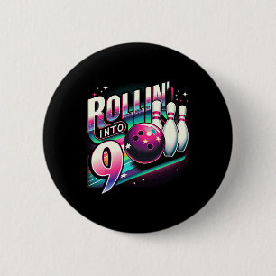 Badge Rond 5 Cm Anniversaire Bowling Roulant Dans 9 Fête 9e Annive