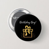 Badge Rond 5 Cm Anniversaire Boy Black and Gold Faux Foil (Devant & derrière)