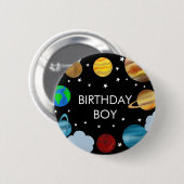 Badge Rond 5 Cm Anniversaire Boy Planets Galaxy Party (Devant & derrière)