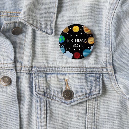 Badge Rond 5 Cm Anniversaire Boy Planets Galaxy Party (En situation)