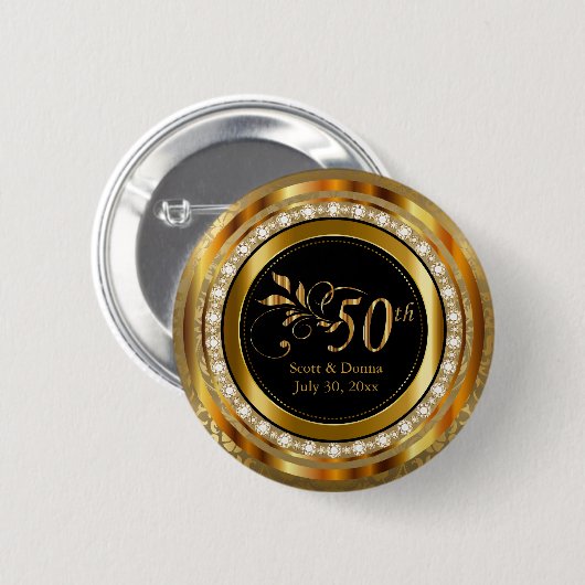 Badge Rond 5 Cm Anniversaire Classy 50e Mariage Diamant d'Or (Devant & derrière)