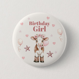Badge Rond 5 Cm Anniversaire Cowgirl Rose | Thème Ferme 1er
