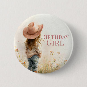 Badge Rond 5 Cm Anniversaire Cowgirl Rose Thème Ferme 1er
