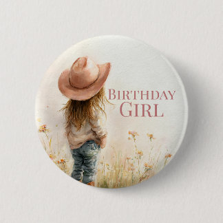 Badge Rond 5 Cm Anniversaire Cowgirl Rose | Thème Ferme 1er